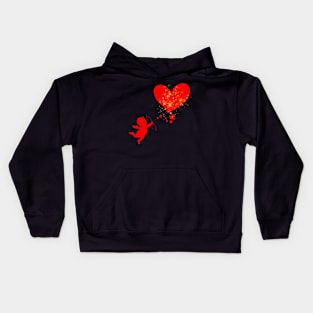 Red cupid shoots red heart with gold Kids Hoodie